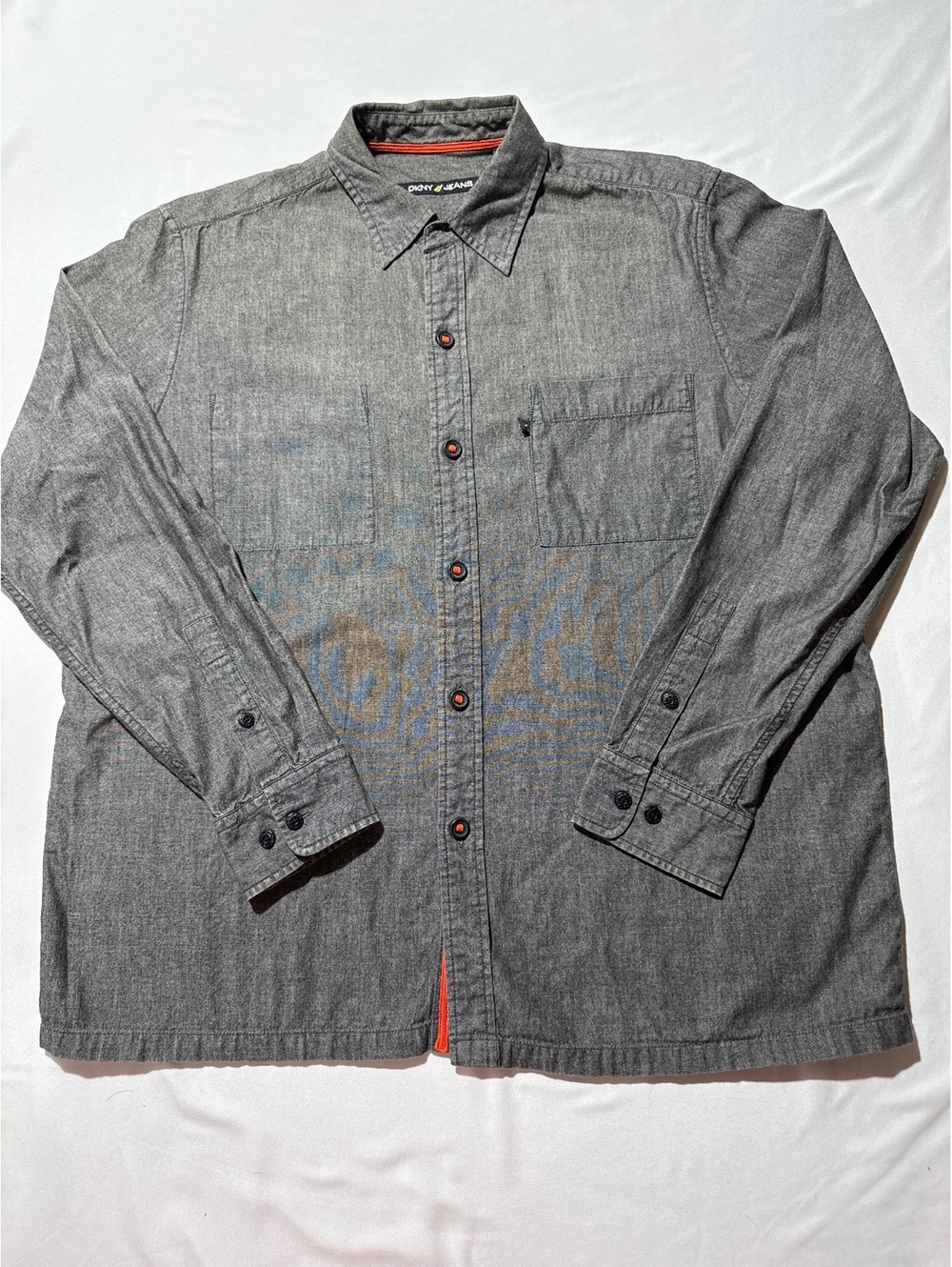 DKNY Jeans Men's Long Sleeve Button-Up Shirt Large Gray 100%